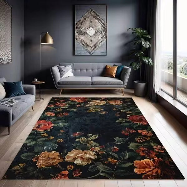 Gothic Floral Area Rug: Victorian Art Deco Chenille Carpet, Modern Abstract Art Carpet 84*60inch,Perfect Choice For Gift ,Stylish And High-Quality Rugs, Perfect For Decorations And GiftsHome Decor, The Best Choice For Gothic-Style Birthday Gifts
