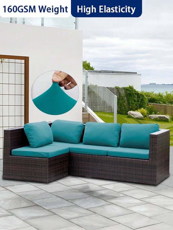 1pc High-Density Solid Color Milk Silk Outdoor Sofa Seat Cushion Cover, High Elasticity Removable Semi-Enclosed Sofa Cushion Cover, Suitable For Patio, Terrace, Garden Sofa